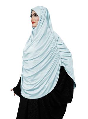 Women Satin Lycra Plain Long Chaderi Abaya Hijab With Naqab & Frills Style 4