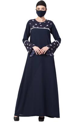Musheco-Abaya With Printed Yoke And Sleeves 1