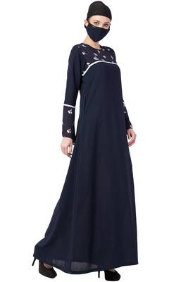 Musheco-Abaya With Printed Yoke And Sleeves 3