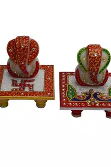 Set of 2 Marble Ganesha Chowki
