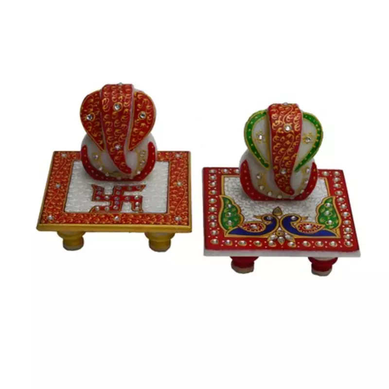 Set of 2 Marble Ganesha Chowki