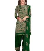 Salwar Studio Women's Beige & Green Synthetic Printed Unstitch Dress Material with Dupatta
