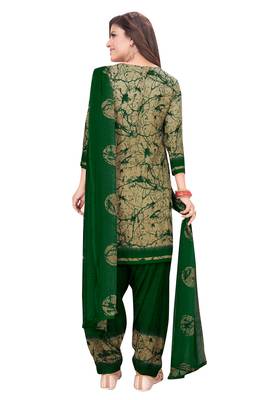 Salwar Studio Women's Beige & Green Synthetic Printed Unstitch Dress Material with Dupatta 2