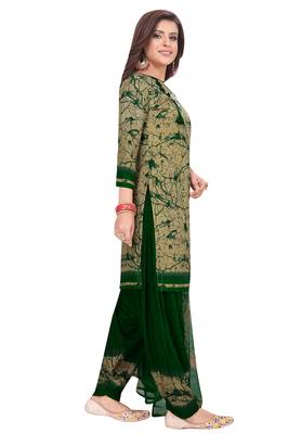 Salwar Studio Women's Beige & Green Synthetic Printed Unstitch Dress Material with Dupatta 3