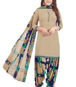Salwar Studio Women's Beige & Blue Synthetic Printed Unstitch Dress Material with Dupatta