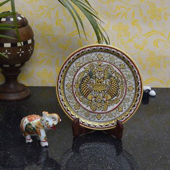 Set of Fish Printed Marble Plate and Saluting Elephant 2