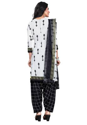 Salwar Studio Women's White & Black Synthetic Printed Unstitch Dress Material with Dupatta 2