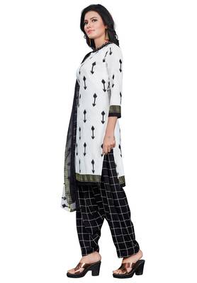 Salwar Studio Women's White & Black Synthetic Printed Unstitch Dress Material with Dupatta 3