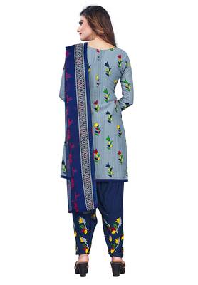 Salwar Studio Women's Grey & Blue Synthetic Printed Unstitch Dress Material with Dupatta 2