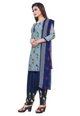 Salwar Studio Women's Grey & Blue Synthetic Printed Unstitch Dress Material with Dupatta 3