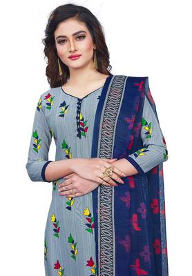 Salwar Studio Women's Grey & Blue Synthetic Printed Unstitch Dress Material with Dupatta 4