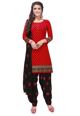 Salwar Studio Women's Red & Black Synthetic Printed Unstitch Dress Material with Dupatta 1
