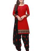 Salwar Studio Women's Red & Black Synthetic Printed Unstitch Dress Material with Dupatta
