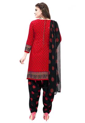 Salwar Studio Women's Red & Black Synthetic Printed Unstitch Dress Material with Dupatta 2