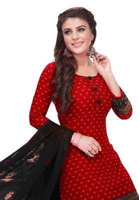 Salwar Studio Women's Red & Black Synthetic Printed Unstitch Dress Material with Dupatta 3