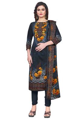 Salwar Studio Women's Dark Grey Synthetic Printed Unstitch Dress Material with Dupatta 1