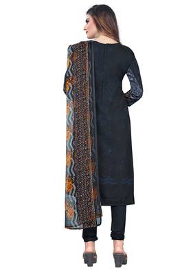 Salwar Studio Women's Dark Grey Synthetic Printed Unstitch Dress Material with Dupatta 2