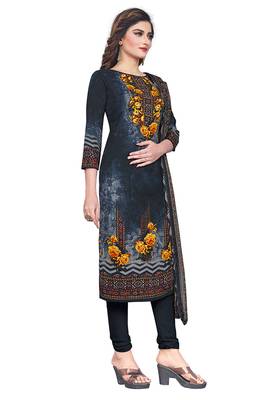 Salwar Studio Women's Dark Grey Synthetic Printed Unstitch Dress Material with Dupatta 3