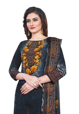 Salwar Studio Women's Dark Grey Synthetic Printed Unstitch Dress Material with Dupatta 4