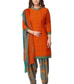 Salwar Studio Women's Orange & Grey Synthetic Printed Unstitch Dress Material with Dupatta