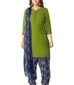 Salwar Studio Women's Green & Blue Synthetic Printed Unstitch Dress Material with Dupatta