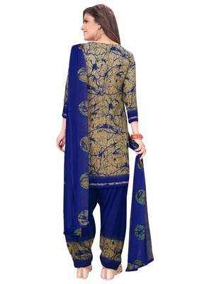 Salwar Studio Women's Beige & Blue Synthetic Printed Unstitch Dress Material with Dupatta 2