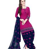 Salwar Studio Women's Pink & Dark Blue Synthetic Printed Unstitch Dress Material with Dupatta
