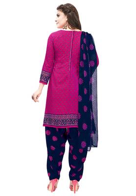 Salwar Studio Women's Pink & Dark Blue Synthetic Printed Unstitch Dress Material with Dupatta 2