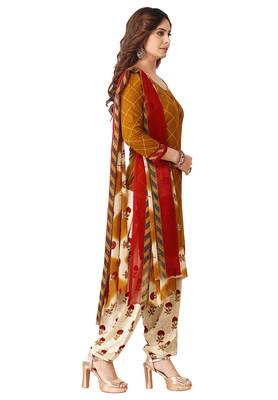Salwar Studio Women's Brown & Cream Synthetic Printed Unstitch Dress Material with Dupatta 3