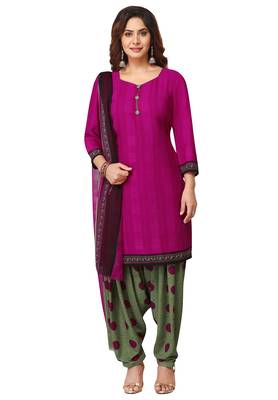 Salwar Studio Women's Magenta & Green Synthetic Printed Unstitch Dress Material with Dupatta 1