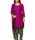 Salwar Studio Women's Magenta & Green Synthetic Printed Unstitch Dress Material with Dupatta