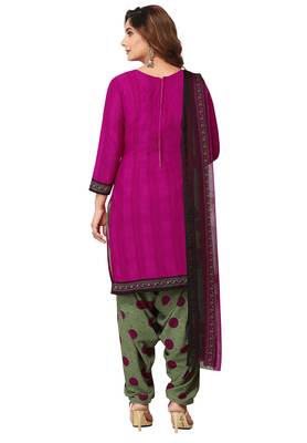 Salwar Studio Women's Magenta & Green Synthetic Printed Unstitch Dress Material with Dupatta 2