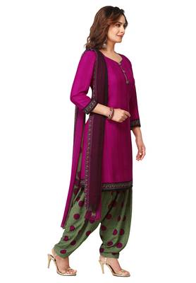 Salwar Studio Women's Magenta & Green Synthetic Printed Unstitch Dress Material with Dupatta 3