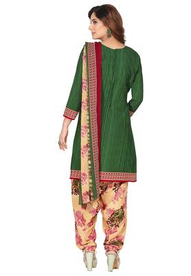 Salwar Studio Women's Green & Beige Synthetic Printed Unstitch Dress Material with Dupatta 2