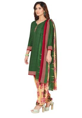 Salwar Studio Women's Green & Beige Synthetic Printed Unstitch Dress Material with Dupatta 3