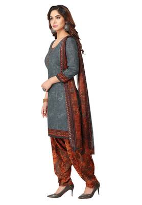 Salwar Studio Women's Grey & Brown Synthetic Printed Unstitch Dress Material with Dupatta 2