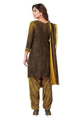 Salwar Studio Women's Brown & Yellow Synthetic Printed Unstitch Dress Material with Dupatta 2