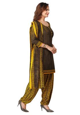 Salwar Studio Women's Brown & Yellow Synthetic Printed Unstitch Dress Material with Dupatta 3