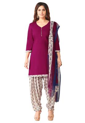 Salwar Studio Women's Wine & White Synthetic Printed Unstitch Dress Material with Dupatta 1