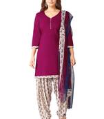 Salwar Studio Women's Wine & White Synthetic Printed Unstitch Dress Material with Dupatta