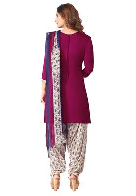 Salwar Studio Women's Wine & White Synthetic Printed Unstitch Dress Material with Dupatta 2