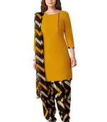 Salwar Studio Women's Mustard & Black Synthetic Printed Unstitch Dress Material with Dupatta