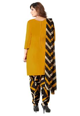 Salwar Studio Women's Mustard & Black Synthetic Printed Unstitch Dress Material with Dupatta 2