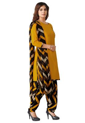 Salwar Studio Women's Mustard & Black Synthetic Printed Unstitch Dress Material with Dupatta 3