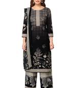 Salwar Studio Women's Black & Beieg Synthetic Printed Unstitch Dress Material with Dupatta