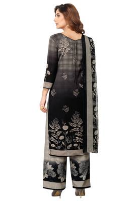 Salwar Studio Women's Black & Beieg Synthetic Printed Unstitch Dress Material with Dupatta 2