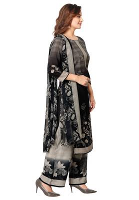 Salwar Studio Women's Black & Beieg Synthetic Printed Unstitch Dress Material with Dupatta 3