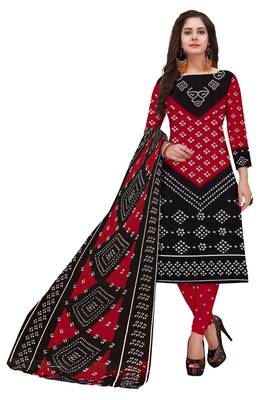 Salwar Studio Women's Red & Black Synthetic Printed Unstitch Dress Material with Dupatta 1