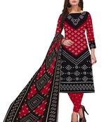 Salwar Studio Women's Red & Black Synthetic Printed Unstitch Dress Material with Dupatta