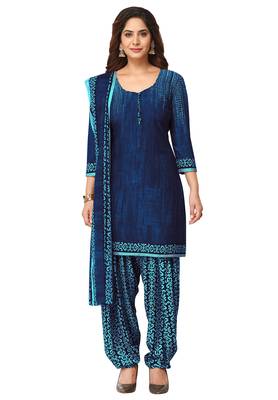 Salwar Studio Women's Blue Synthetic Printed Unstitch Dress Material with Dupatta 1